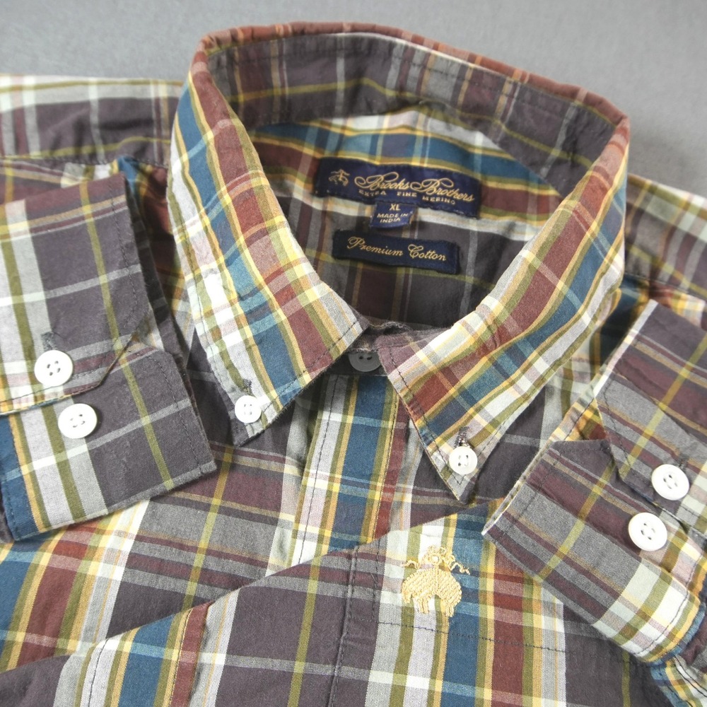 Brooks Brothers Plaid Premium Cotton Extra Fine Marino Shirt Mens XL Long Sleeve